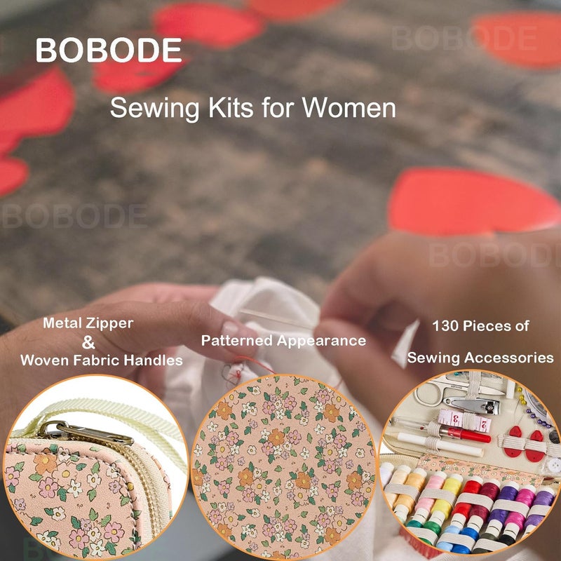 Bobode Sewing Project Kits Floral Pattern Sewing Kit with 130PCS Sewing Supplies Accessories,Printing Sewing Set with Zipper Sewing Supplies Case,for Travel Emergency, Home - Image 3